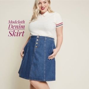 Modcloth Denim Button Fly A Line Skirt